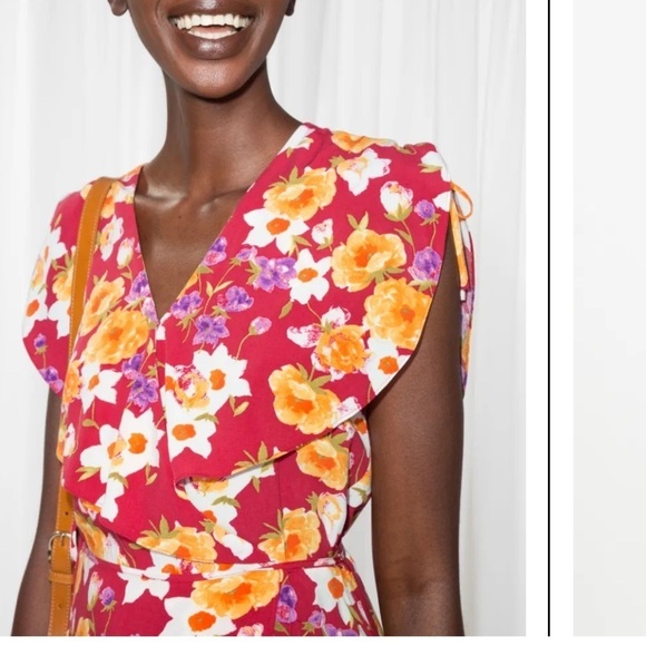 & Other Stories Floral Wrap Dress Red  Flower pattern Size 4 Los Angeles - Picture 2 of 10